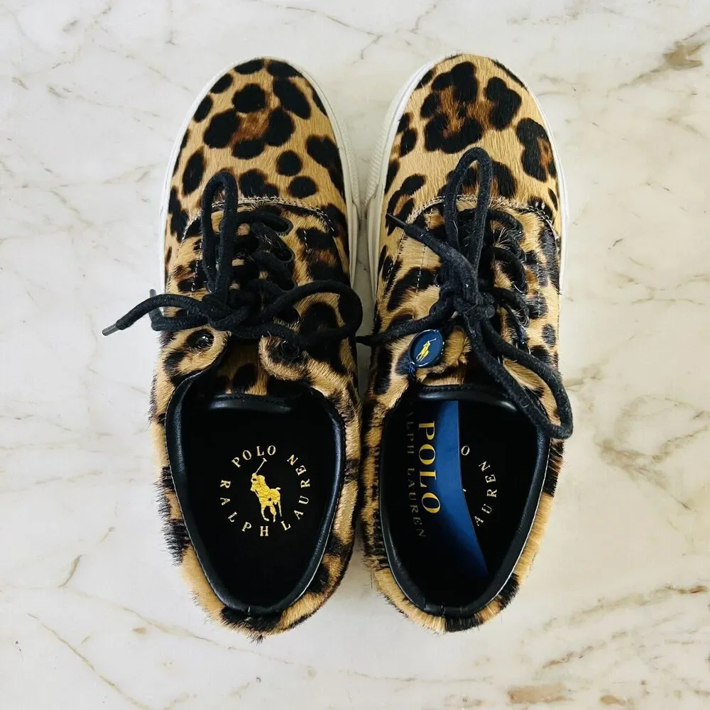 POLO RALPH LAUREN Bryn Brown Black Leopard Leather Sneakers - US 7.5